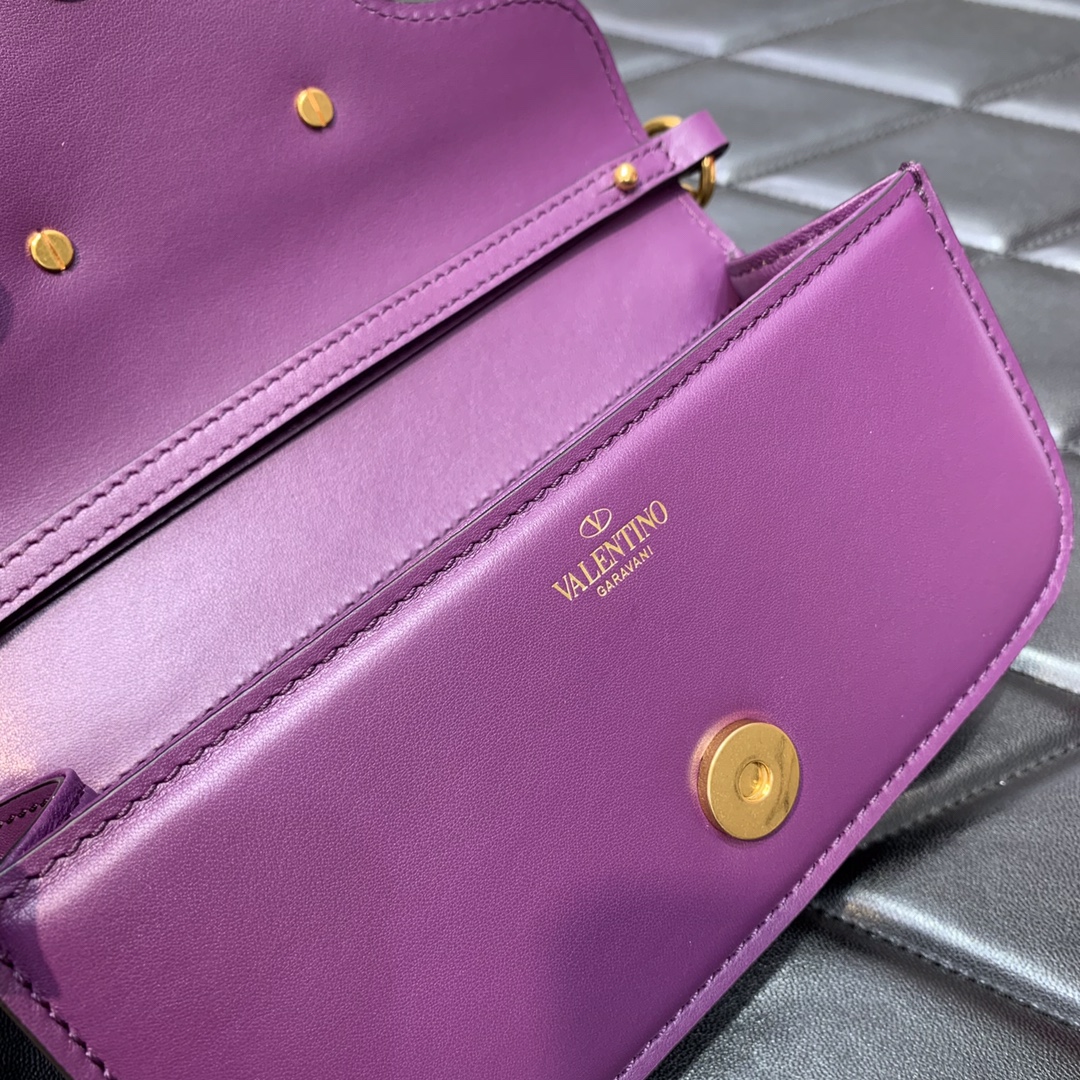 Valentino Garavani Loco Small Shoulder Bag in Purple Calfskin Leather 